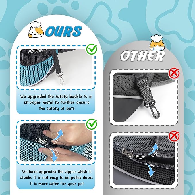 WOYYHO Dog Sling Carrier - Adjustable Strap,Hard Bottom,Large Zip Pocket,Breathable Mesh - Suitable for Puppies Outdoor Travel (Cyan S)