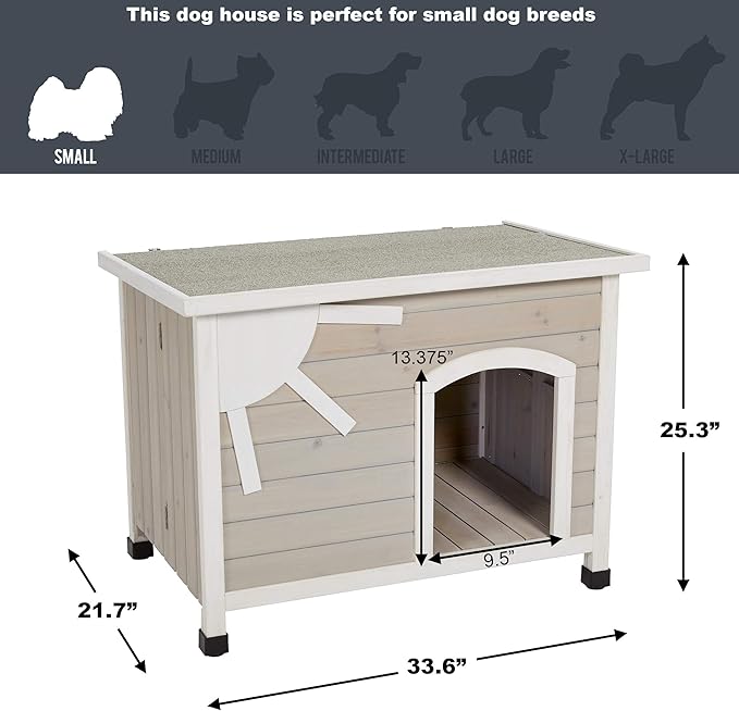 MidWest Homes for Pets Eilio Folding Outdoor Wood Dog House, No Tools Required for Assembly | Dog House Ideal for Small Dog Breeds, Beige (12EWDH-S)