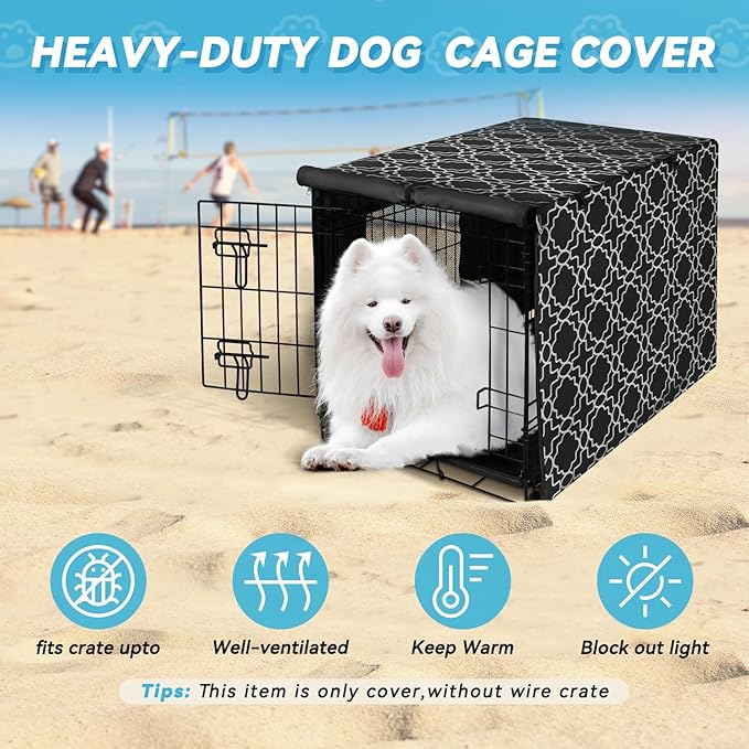 X-ZONE PET 36" Dog Crate Cover for Indoor/Outdoor - Heavy Duty Polyester Pet Kennel Cover Fits for Wire Dog Cage Black Print