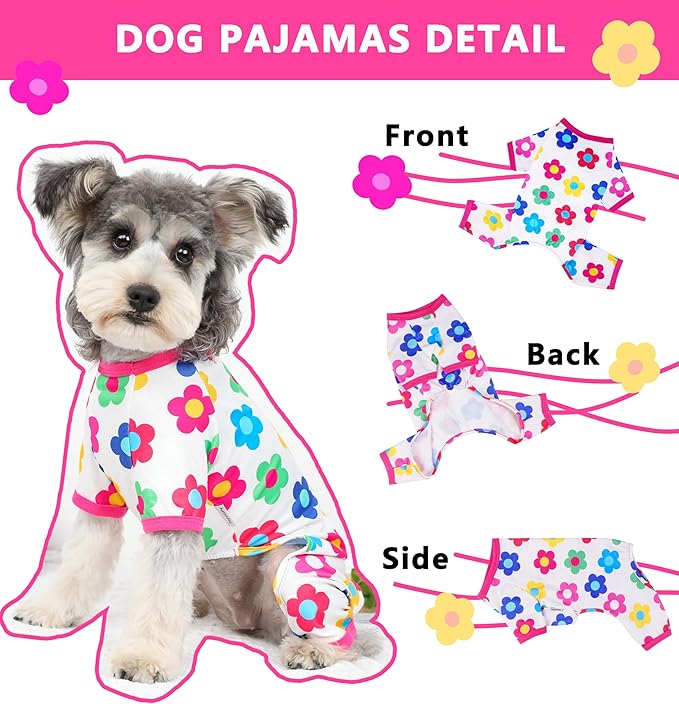Dog Pajamas Spring Summer Dog Clothes for Small Medium Dogs Girl Boy Cute Soft Puppy Pjs Clothes Doggie Onesies Cat Pet Jammies Outfit (Rose,S)