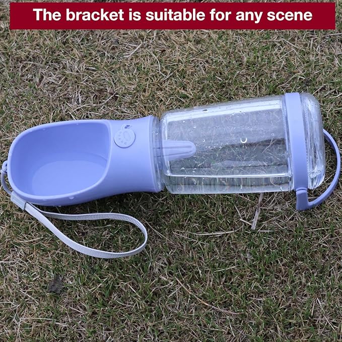 Dog Water Bottle with Food Container Holder, Travel Puppy Drinking Bowl, Portable Pet Water Dispenser, Patented Design, Food Grade Plastic 19 oz Water Bottle+100g Snack cans