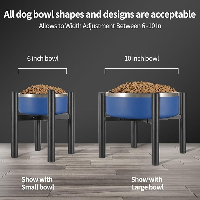 Single Dog Bowl Stand Raise 8" Tall - Without Bowls, Adjustable Wide 6-10" Lifted Pet Food Table,Dog Bowl Holder Elevated for Medium Small Dogs Breed (Anti-Slip)