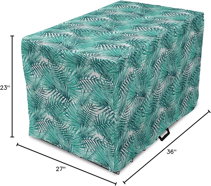 Lunarable Leaf Dog Crate Cover, Fresh Tropical Exotic Island Palm Tree Leaves in Jungle Abstract Watercolor, Easy to Use Pet Kennel Cover for Medium Large Dogs, 36 Inch, Pale Blue and Green