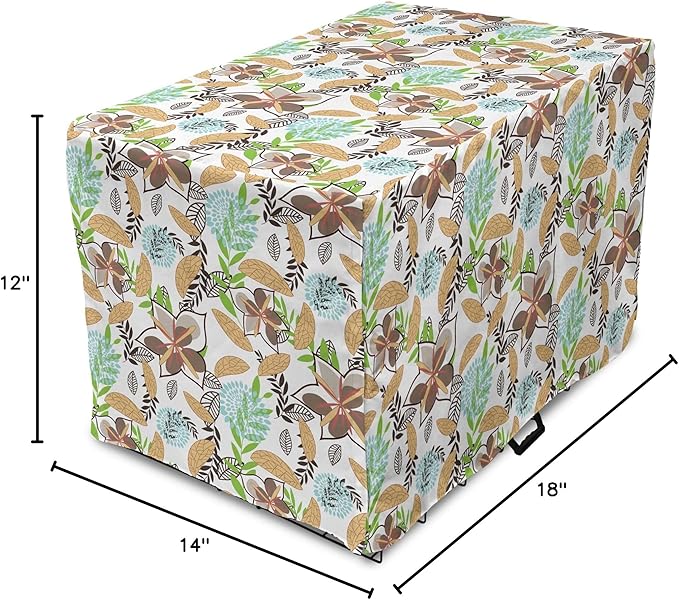 Lunarable Paint Dog Crate Cover, Leaf Petals Flourish Summer Florets Dahlia Romantic Girls, Easy to Use Pet Kennel Cover for Small Dogs Puppies Kittens, 18 Inch, Sand Brown Pale Blue
