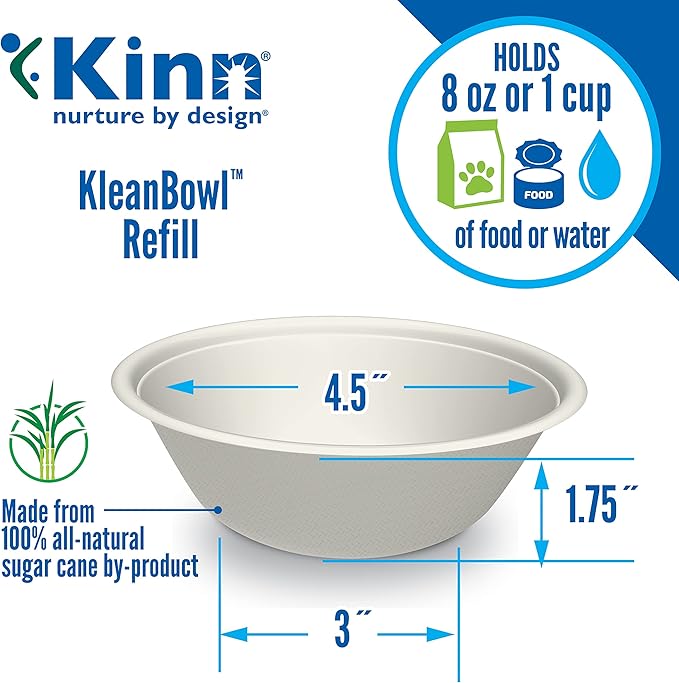 Kinn Kleanbowl Disposable Dog Food Bowls, 8 oz (Pack of 50) - Frame System Refills, Use for Travel, Boarding, or Crate, Compostable Pet Travel Bowl, No Plastic, Leakproof, Portable Dog Dish