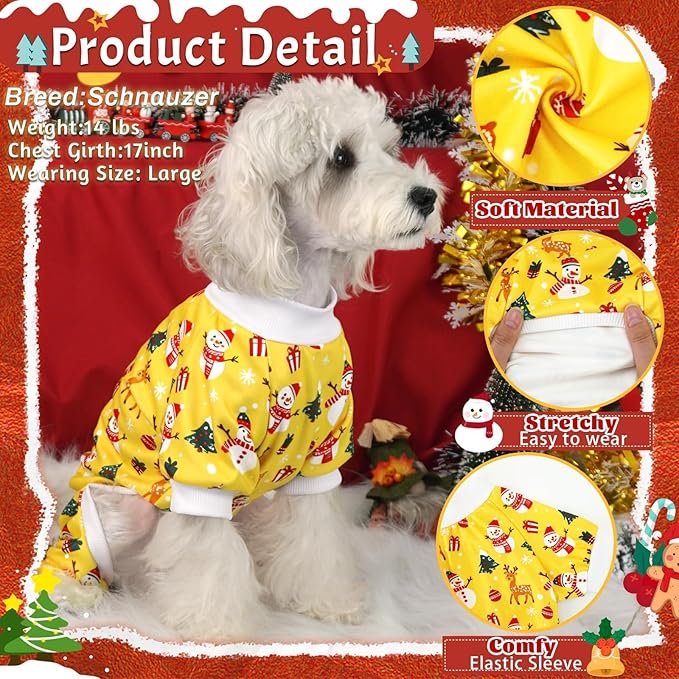 Xpudac 4 Pack Christmas Dog Pajamas Santa Pet Clothes Cute Reindeer Snowman Dog Pajamas for Small Medium Dogs(X-Small) 81-hongbai-XS
