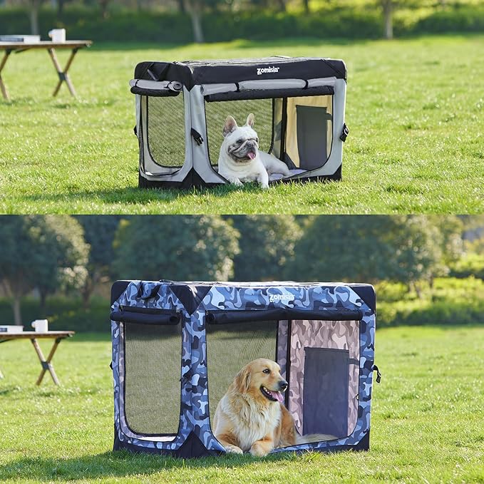 42 Inch Collapsible Dog Crate for Extra Large Dogs - XL Dog Travel Crate Portable with Breathable Mesh Windows, Soft Sided Dog Kennel Foldable for Indoor and Outdoor, Grey