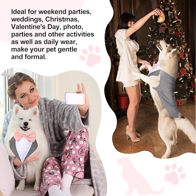 Weewooday Dog Tuxedo and Bandana Set Dogs Formal Tuxedo PET Wedding Party Suit Wedding Bow Tie Shirt for Christmas Halloween Birthday Costumes(Cool Style,Large)