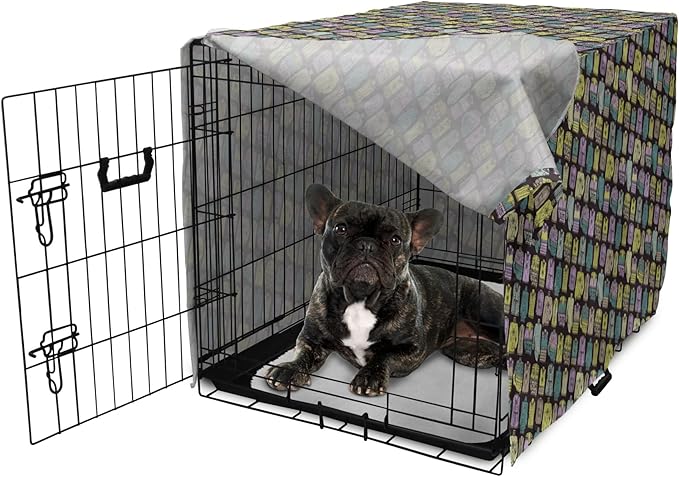 Ambesonne Fashion Dog Crate Cover, Diagonal Vintage Knitted Clothing Outfits Autumn Spring Winter Seasons, Easy to Use Pet Kennel Cover for Cats & Medium Dogs, 24 Inch, Dark Brown Multicolor