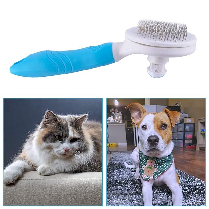Cat Brush for Shedding, Self Cleaning Slicker Brush - Skin Friendly Deshedding Grooming Tool for Dogs Cats Rabbit Massage Removes Loose Undercoat