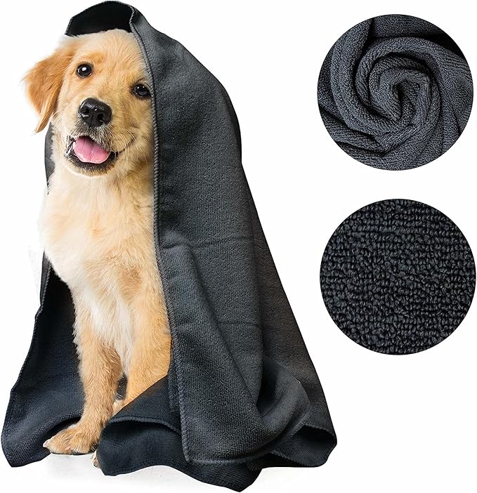 My Doggy Place - Super Absorbent Microfiber Towel - Dog Bathing Supplies - Microfiber Drying Towel - Washer Safe - Charcoal with Paw Print - 45 x 28 in - 1 Piece