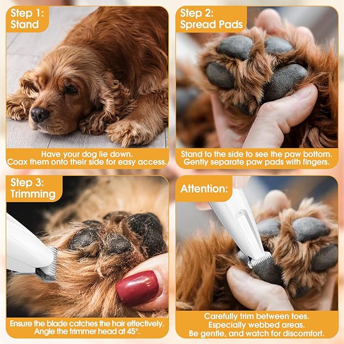 Palksky Dog Paw Trimmer, Upgraded 2 Speed Dog Grooming Kit with LED Display, Type-C Rechargeable Waterproof Paw Trimmer, Cordless Hair Shaver for Paws, Ears, Face, Rump and Eyes
