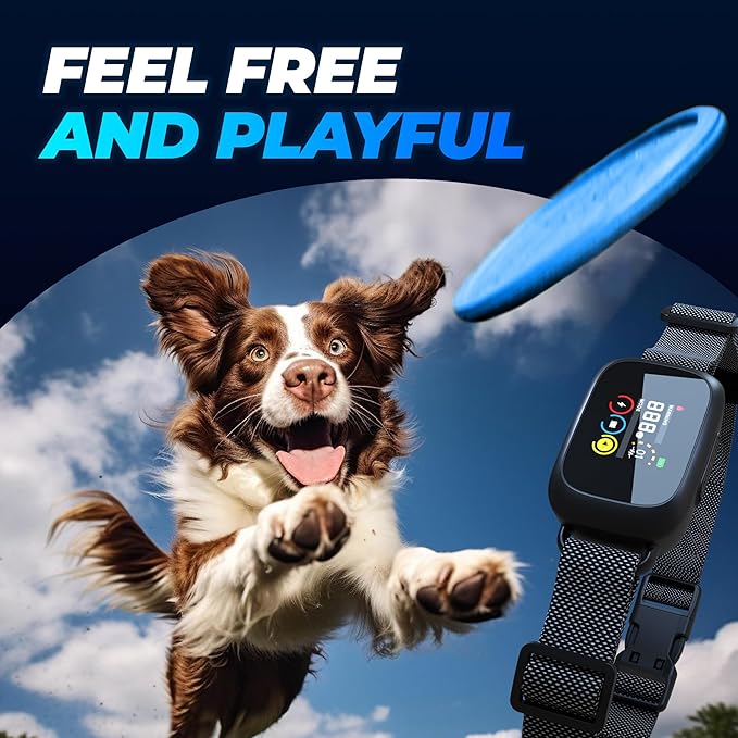 Bark Collar for Large Dog AI Chip (TFT Display) - Dog Bark Collar w/ 5 Training Modes & Sensitivity Levels - IPX7 Waterproof, Battery Life, Anti Barking Collars Dogs/Medium Dogs (Black & Silver)