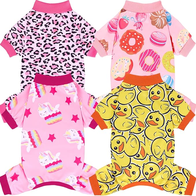 XPUDAC 4 Pieces Dog Pajamas for Small Dogs Pjs Clothes Puppy Onesies Outfits for Doggie Christmas Shirts Sleeper for Pet