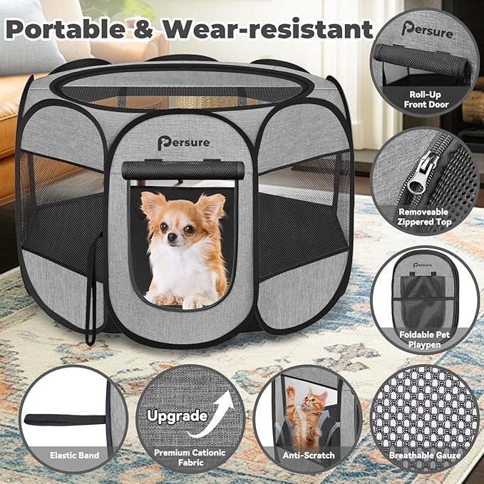 Dog Cat Playpen Indoor Outdoor for Puppy Pet Dog Cat Recovery After Surgery, Dogs Tent Crates Cage Indoor/Outdoor, Portable Pop Up Dog Kennel with Carrying Case for Travel (Premium Grey, Small)
