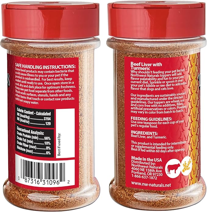 Northwest Naturals Freeze-Dried Beef Liver with Turmeric - Functional Topper for Dogs and Cats- Healthy, Limited Ingredients, Human Grade Pet Food, All Natural - 4.5 Oz (Pack of 2)