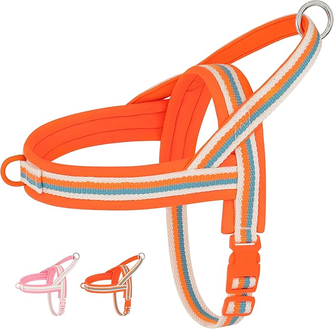Beirui No Pull Dog Harness for Small Medium Dogs Puppies, Soft Neoprene Quick Fit Harness with Durable Front Clip & Back Clip, Lightweight Easy for Daily Walking (Striped Orange,XS)
