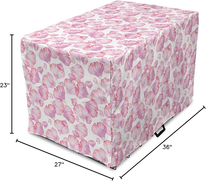 Ambesonne Watercolor Flowers Dog Crate Cover, Pastel Petals Romantic Rose Leaf Botanical Beauty Essence, Easy to Use Pet Kennel Cover for Medium Large Dogs, 36 Inch, White Pink