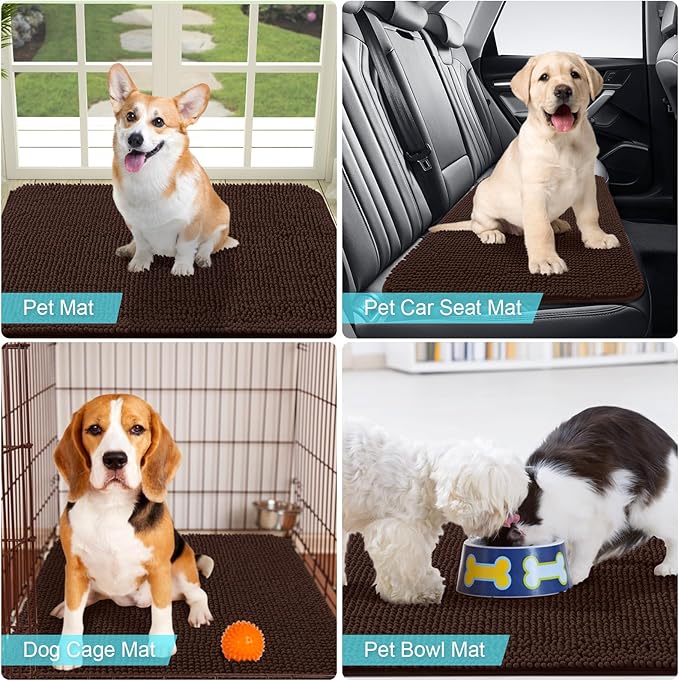 OLANLY Dog Door Mat for Muddy Paws 36x24, Absorbs Moisture and Dirt, Absorbent Non-Slip Washable Mat, Quick Dry Chenille, Mud Mat for Dogs, Entry Indoor Door Mat for Inside Floor, Brown