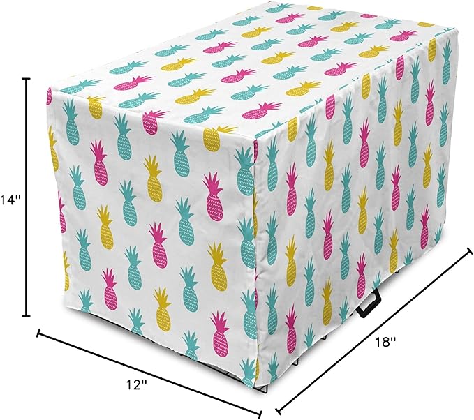 Lunarable Yellow Pineapple Dog Crate Cover, Rhythmic Ananas Fruits in Colorful Design Summer Tropical Concept, Easy to Use Pet Kennel Cover for Small Dogs Puppies Kittens, 18 Inch, Turquoise Hot Pink