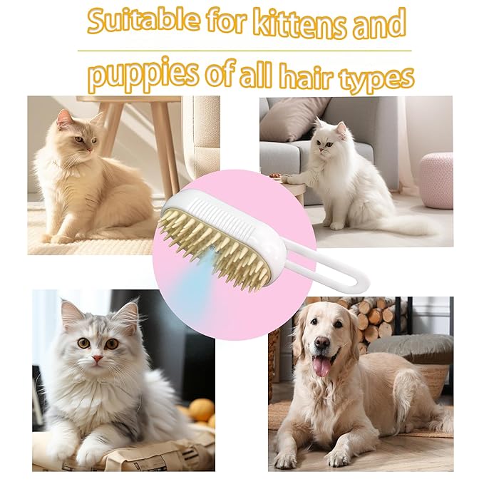 Cat Steam Brush for Shedding with Foldable Handle for Short/Long Haired Pets Spritz Defur Comb for Cats Pet Spray Hair Removal Comb Grooming Tool for Hair Removal & Massage