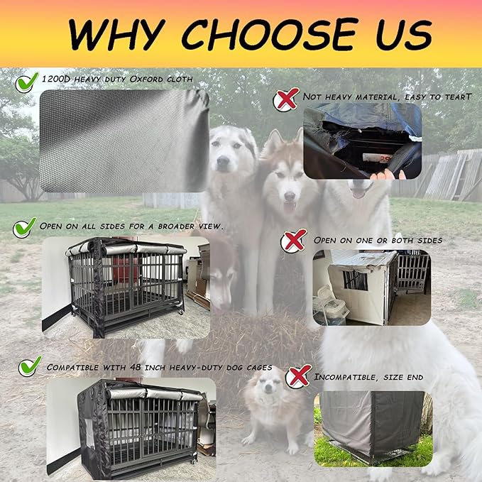 XCZ Heavy-Duty Dog cage Cover, Fully Open Design and Transparent Windows, Suitable for 48-inch Dog Cages and crates. Black