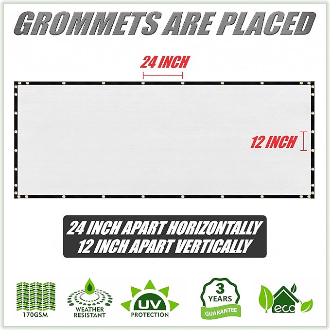 ColourTree 2' x 20' White Custom Size Shade Cloth with Grommets - 90% Sunblock, Durable Mesh Fabric Tarp for Dog Kennel Cover, Fence Privacy Screen, Greenhouse, Chicken Coop & Pet Playpen