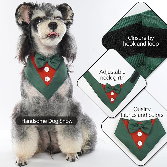 FUAMEY Dog Tuxedo,Formal Dog Wedding Bandana Dog Collar with Bow Tie Dog Birthday Costume Adjustable Pet Party Tux Dog Wedding Attire,Dog Valentines Cosplay for Small Medium Large Pets Christmas S