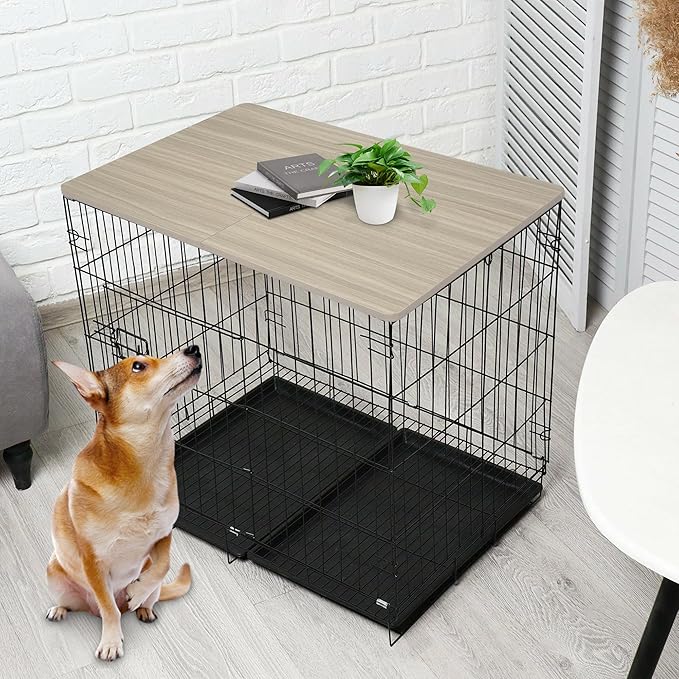 Deblue Dog Crate Topper, Crate Topper for 42in Wire Dog Cages, Wooden Dog Kennel Table Top for Large Dog, Foldable, Portable, Morden Grey-(42 in Only Topper)