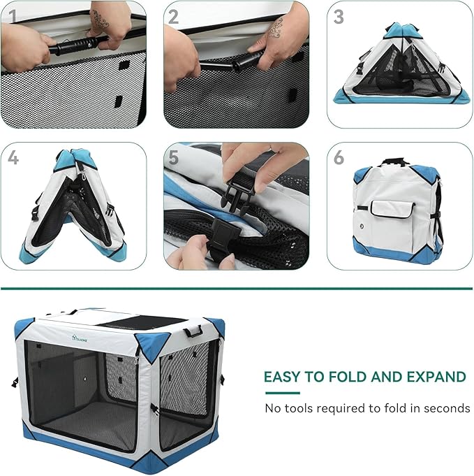 YITAHOME Collapsible Dog Crate, 4-Door Portable Travel Dog Crate, 4-Door Folding Soft Dog Kennel with Breathable Mesh Windows & Soft Mat,Indoor & Outdoor Use, 42" L x 31" W x 31" H, Flat Style