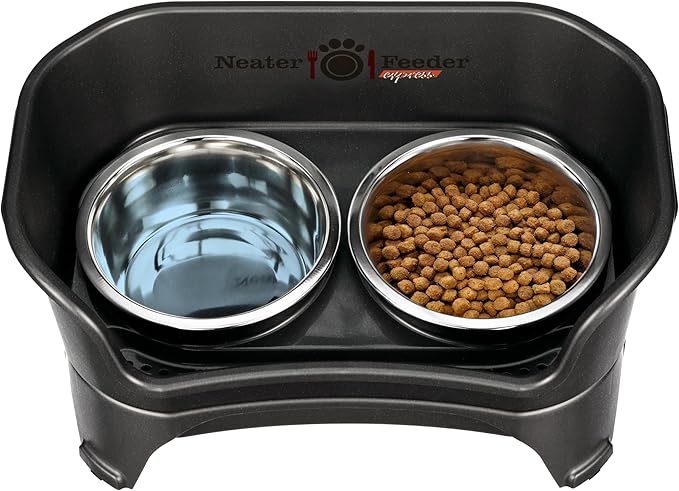 Neater Feeder Express Mess Proof Dog Bowls Elevated for Large and Medium Sized Dog, No Spill Raised Dog Food Bowl Stand, Stainless Steel Dog Food and Water Bowl Set, Elevated Dog Bowl, USA Made, Black