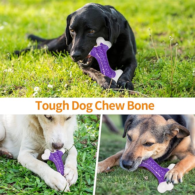 Tough Dog Chew Toys for Aggressive Chewers Large Medium Breed Bacon Flavor, Bone Toy Dog, Nylon Heavy Duty Extreme Indestructible Teething Training
