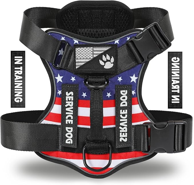 Demigreat Service Dog Harness, Reflective Dog Vest Harness with 5 PCS Patches, Adjustable Soft Oxford Pet Harness, Inner Layer Mesh, Easy to Control for Small Medium Large Dogs