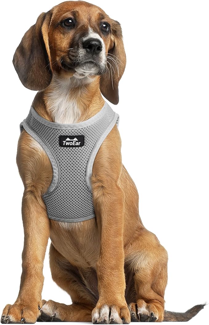 TwoEar Dog Vest Harness Reflective, No-Pull Pet Harness Easy Control with Breathable Mesh, Soft Puppy Step-in Harness No-Choke for Outdoor Walking, Training for Medium Dogs(M, Grey)
