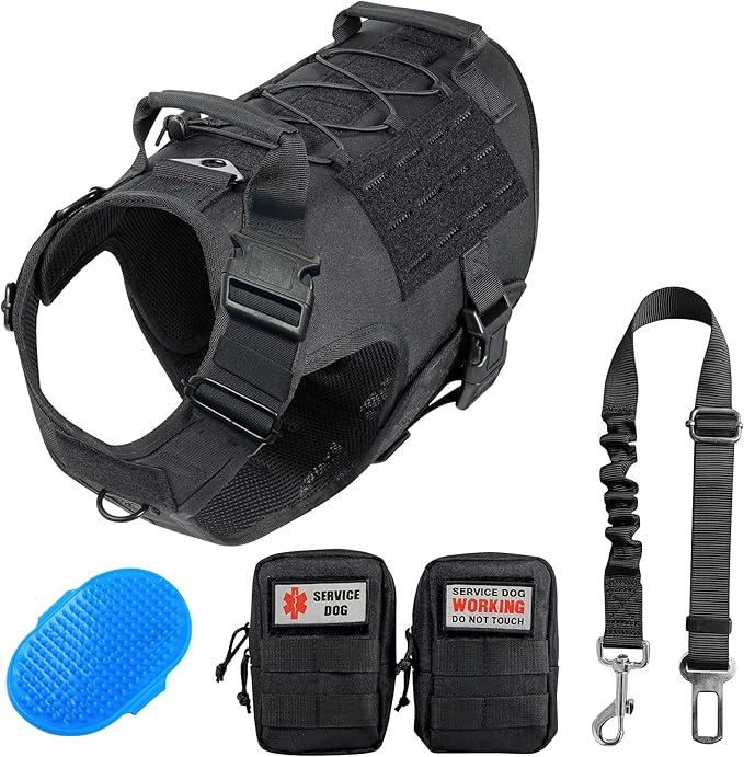 Service Dog Vest,Emotional Support Dog Vest Harness with Sturdy Handle Reflective Dog Harness Soft Padded Breathable Easy Control in Training Dog Vest for Large Dogs (Pet Vest Large, Black)