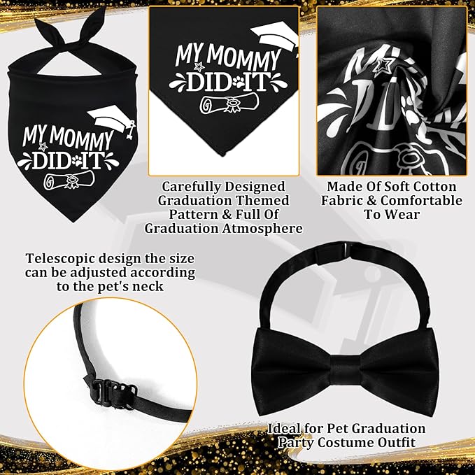 2025 Dog Graduation Cap and Gown with 2025 Gold Tassel for Graduation Outfits Gifts Dog Graduation Bandana for Small Medium Large Dogs