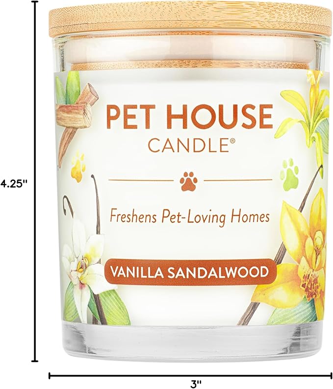 One Fur All - 100% Natural Soy Wax Candle 20 Fragrances - Pet Odor Eliminator, Up to 60 hrs Burn Time, Non-Toxic, Eco-Friendly Reusable Glass Jar Scented Candles– Pet House Candle, Vanilla Sandalwood