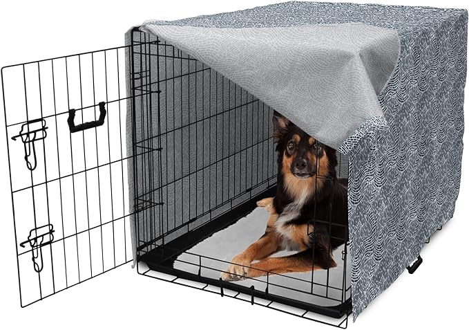 Ambesonne Abstract Dog Crate Cover, Monochromatic Design Mosaic Look Artistica Ocean Waves Repetition, Easy to Use Pet Kennel Cover for Medium Large Dogs, 36 Inch, Dark Slate Blue White