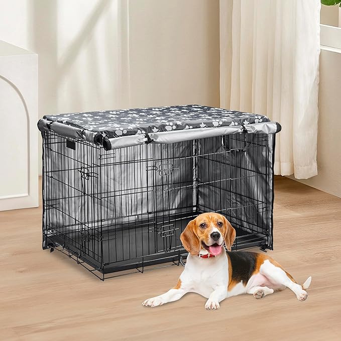 Dog Crate Cover 37 inch - Double Door, Dog Kennel Indoor, Waterproof Dog Kennel Cover with Air Vent Window, for Indoor/Outdoor Most Wire Dog Crate(Grey)