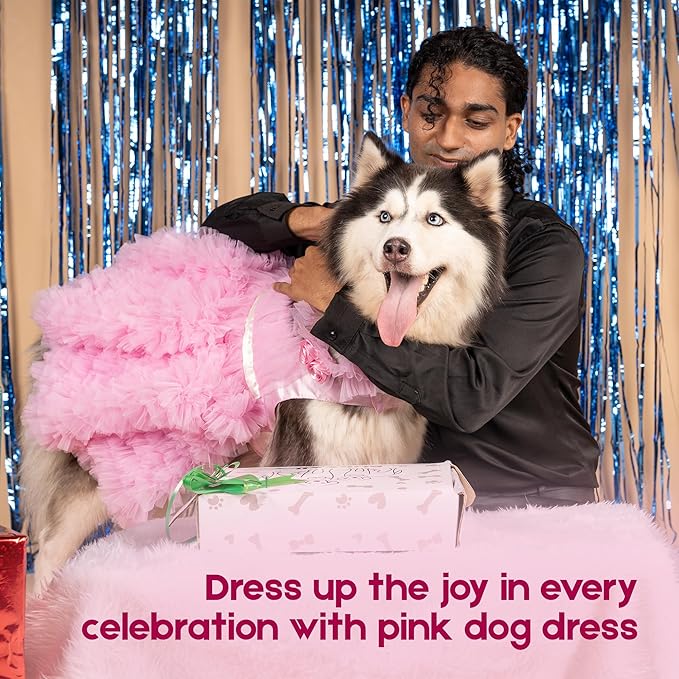 Dog Dress with Lovely Dog Bandana - Medium & Large Sizes, Pink