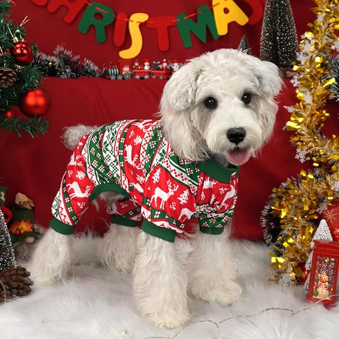 XPUDAC 4 Pieces Dog Pajamas for Small Dogs Pjs Clothes Puppy Onesies Outfits for Doggie Christmas Shirts Sleeper for Pet