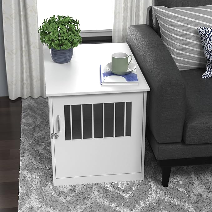 ClosetMaid Pet Crate End Table Furniture for Medium Dogs or Cats Under 25 lbs, White Wood Finish