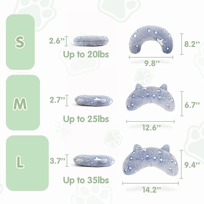 Dog Pillows for Large Dogs, Glow in The Dark Soft Dog Neck Pillow, U-Shaped Pillow for Cat and Dog, Machine Washable Dog Toy & Dog Birthday Gift (Glow Blue, L)