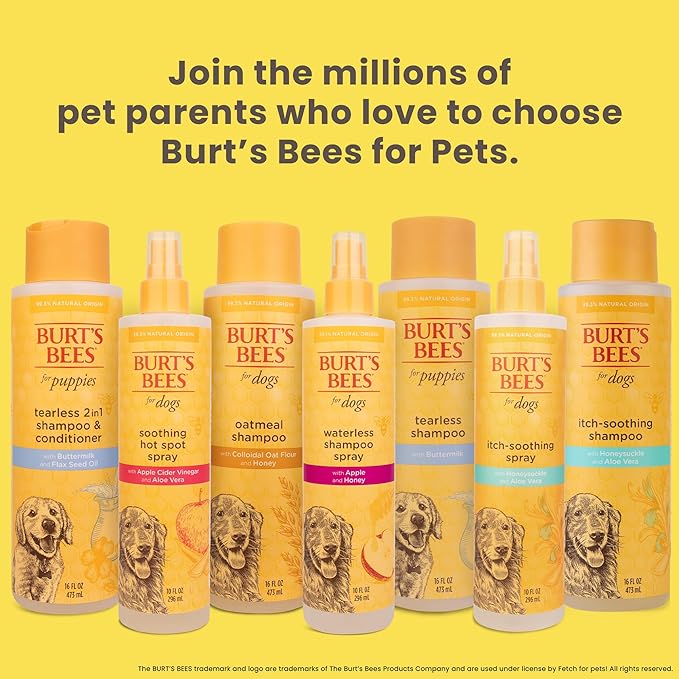 Burt's Bees for Pets Tearless Puppy 2-in-1 Shampoo and Conditioner with Buttermilk and Linseed Oil, 95% Natural Origin Formulas, Shampoo for Puppies - Gentle Puppy Shampoo Tear Free, 16 oz