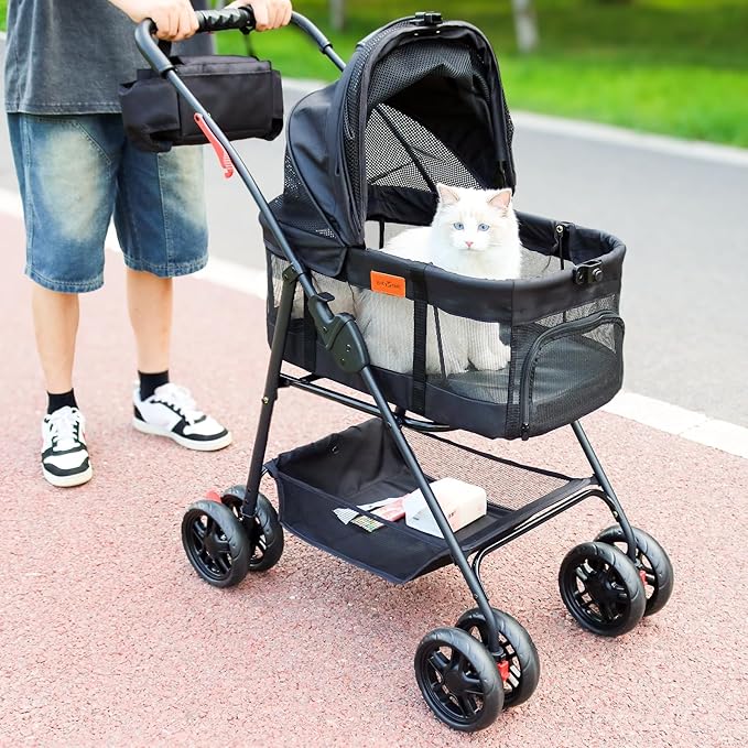 Pet Stroller for Small Dogs Cats with Wheels, Detachable Carrier, Max Load 33 lbs, Easy Folding, Compact Portable, Dog Carriage & Stroller & Car Seat 3 in 1 Animal Stroller (Black)