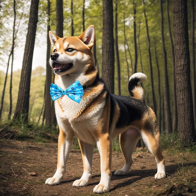 Paw Print Dog Bow Ties Bulk 30 Pcs Adjustable Dogs Bowties for Large Dogs Bow Ties Pet Party Grooming L