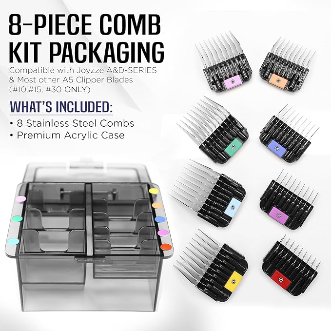 A5 Clipper Stainless Steel Comb Set – Grooming Guide Combs for Dogs, Cats & Horses – Fits Detachable Blades #10, #15, #30 – Not Compatible with 5-in-1 Clippers