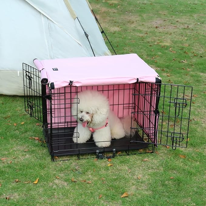 X-ZONE PET Double Door Dog Crate Cover - Polyester Pet Kennel Cover Fits 42 inches Wire Dog Cage Pink