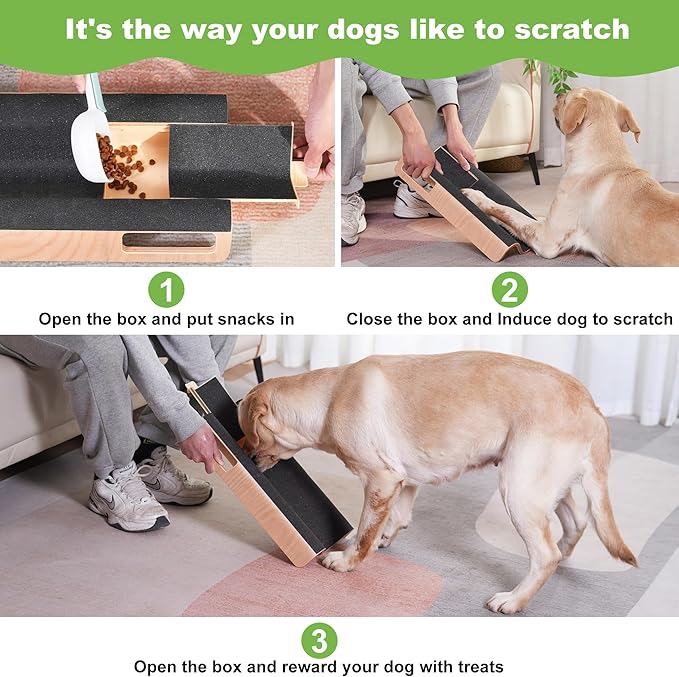 M-Shaped Dog Scratch Pad for Nails with Treat Box, Dog Nail Scratch Board for Large Dogs, Dog Nail File Toy and Shorten Dog’s Side Nail Easier (with Treat Box, L)