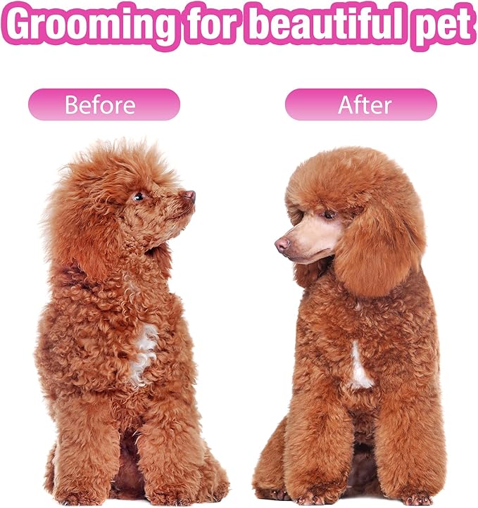 Pink Dog Grooming Scissors with Safety Tip, 3 in 1 Dog Grooming Scissors Kit, Professional Stainless Steel Pet Grooming Shears for Dog, Cat